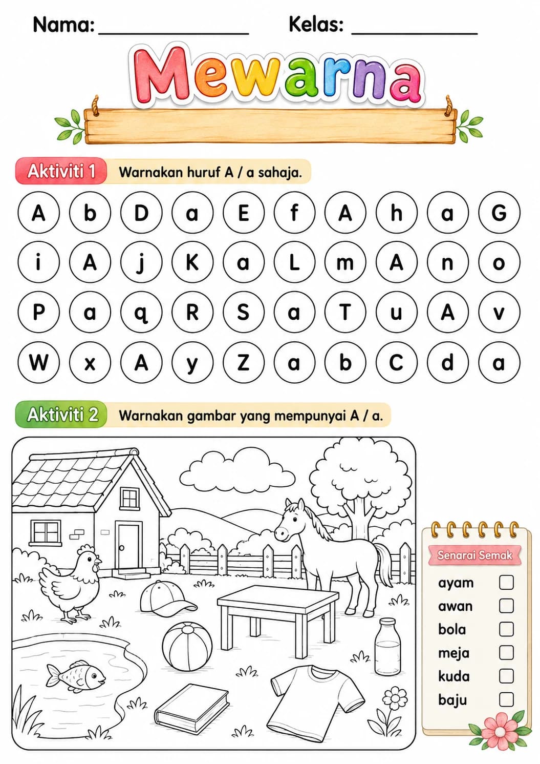 Malay Letter A Phonics Worksheets Pack page 9 printable worksheet preview