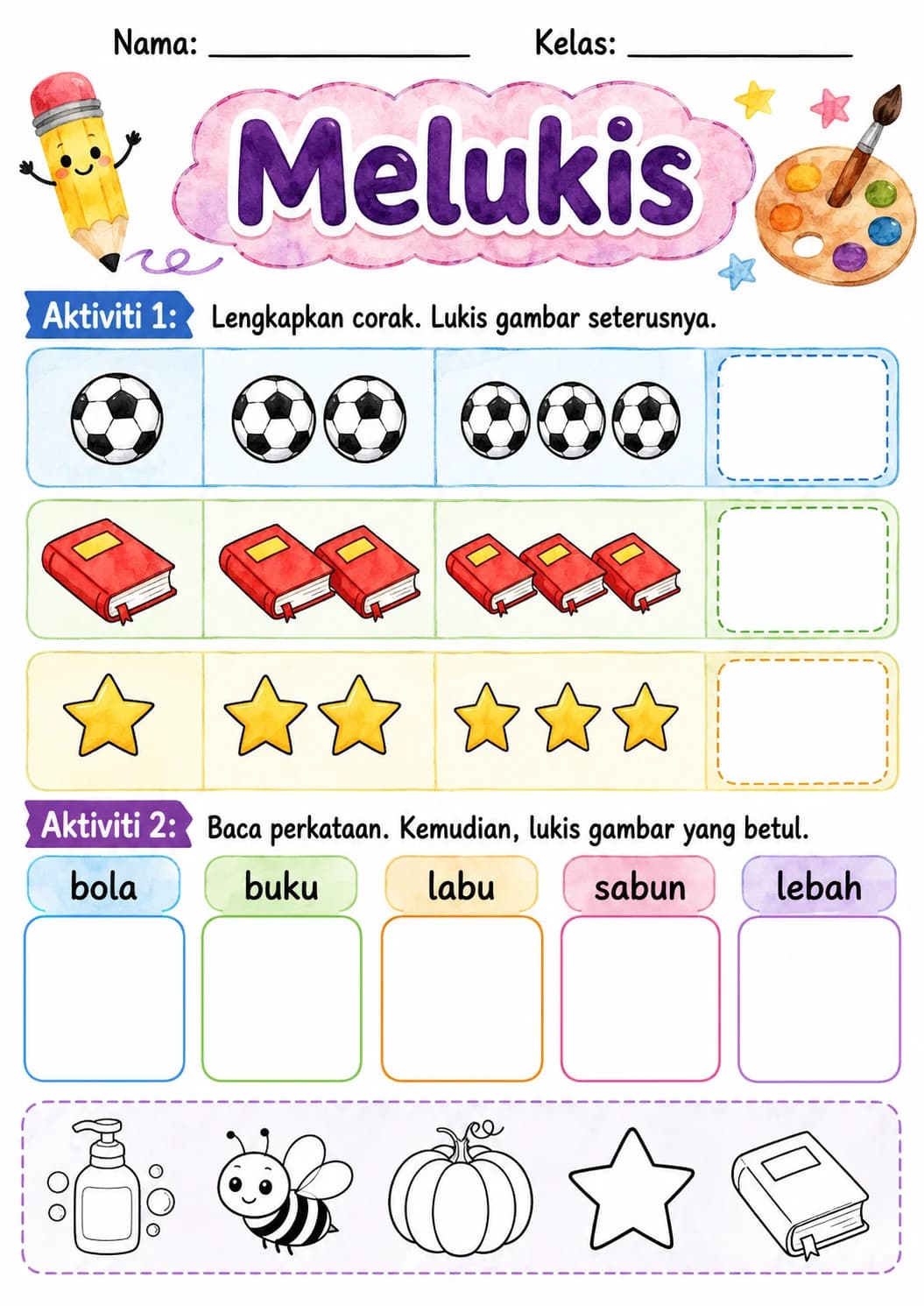 Malay Letter B Phonics Worksheets Pack page 3 printable worksheet preview