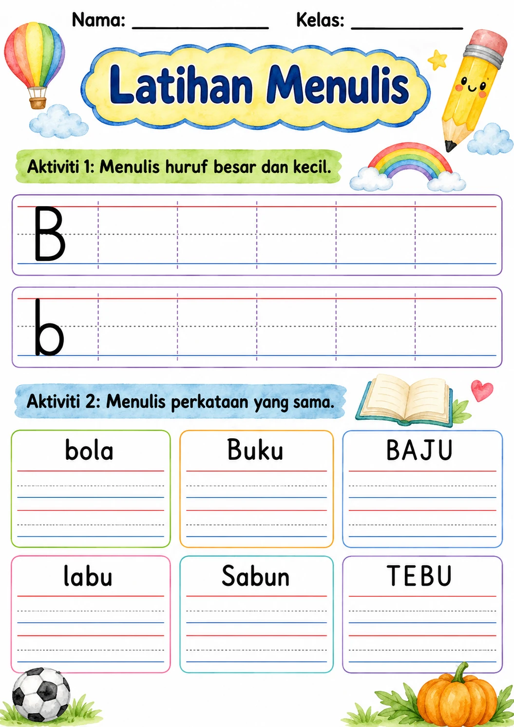 Malay Letter B Phonics Worksheets Pack page 4 printable worksheet preview