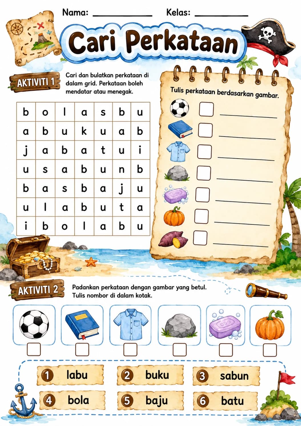 Malay Letter B Phonics Worksheets Pack page 7 printable worksheet preview