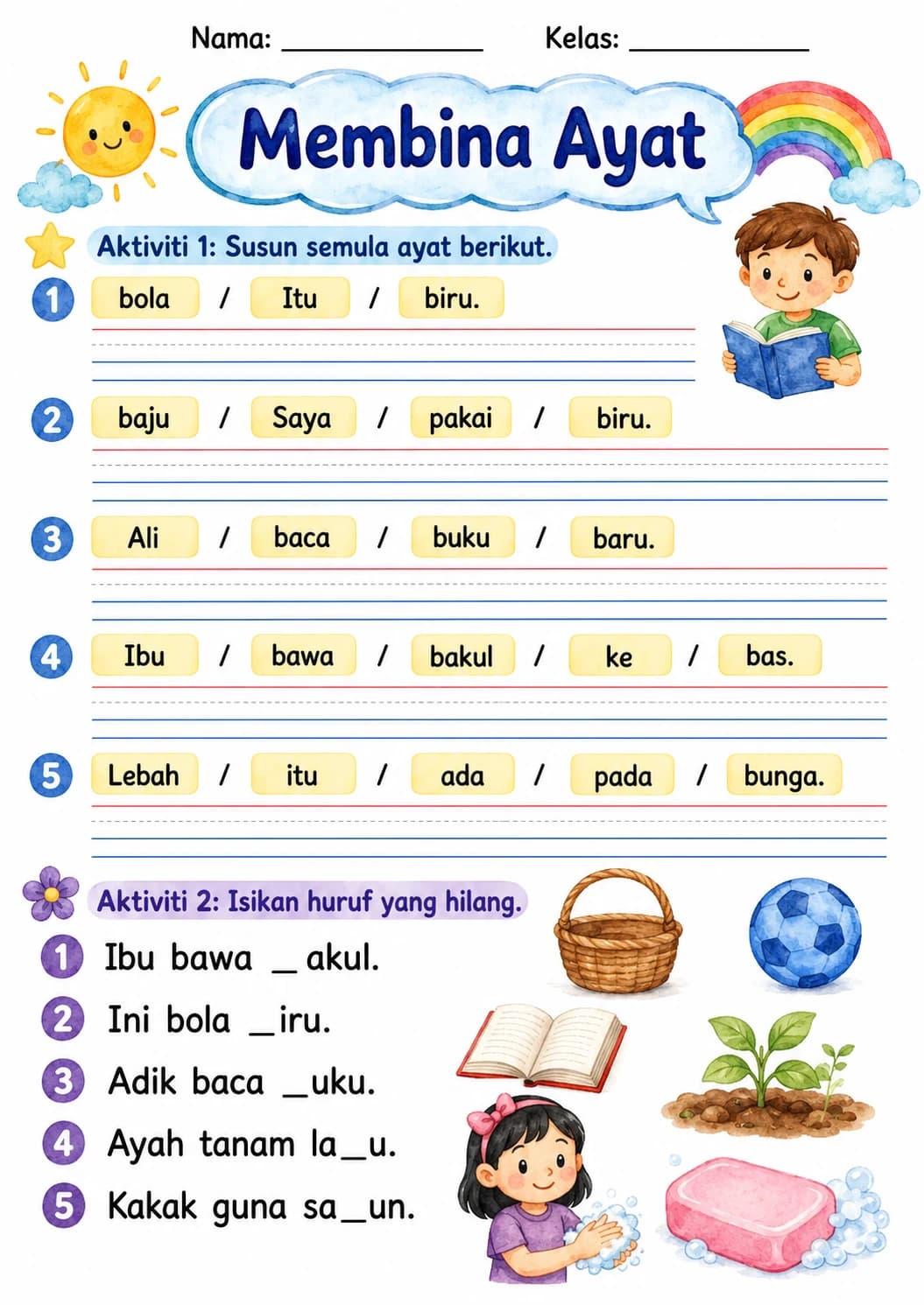 Malay Letter B Phonics Worksheets Pack page 8 printable worksheet preview