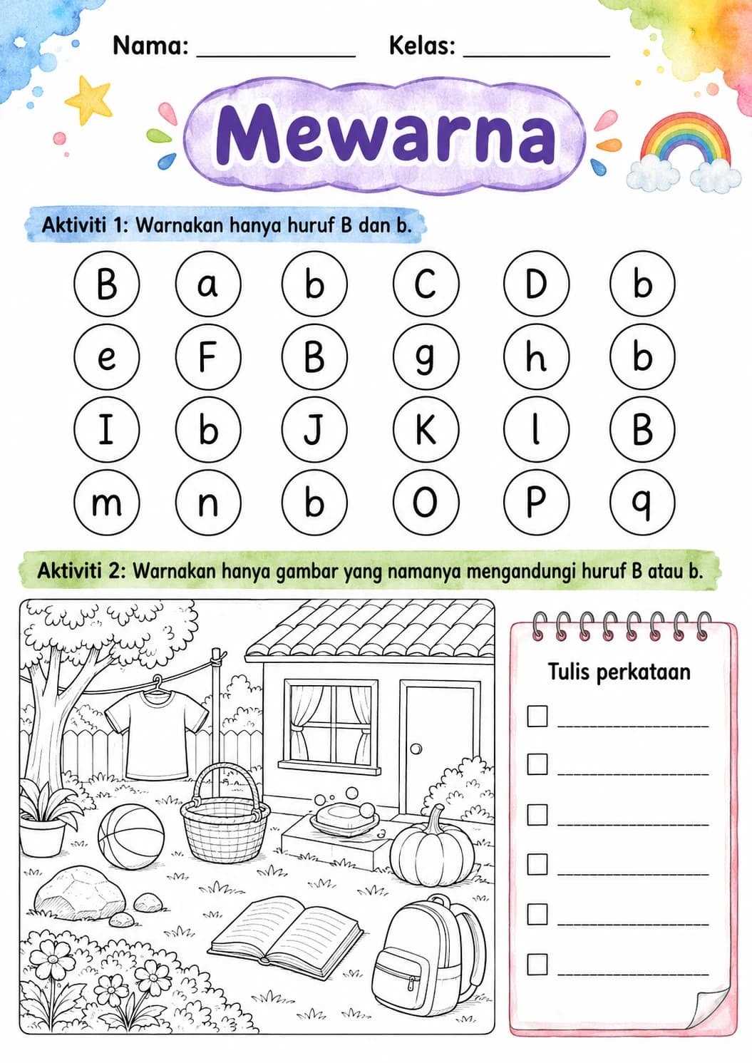 Malay Letter B Phonics Worksheets Pack page 9 printable worksheet preview