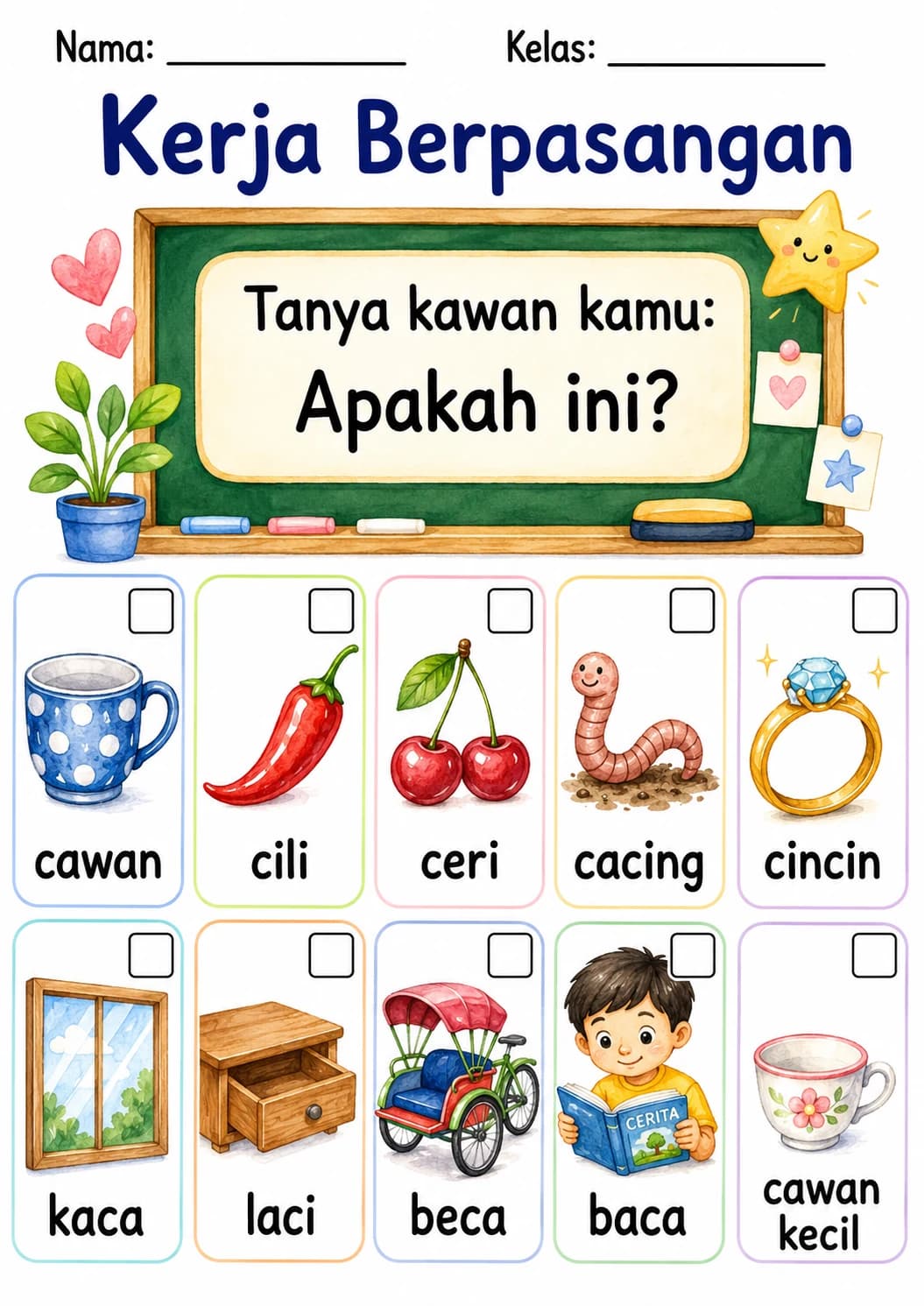 Malay Letter C Phonics Worksheets Pack page 3 printable worksheet preview