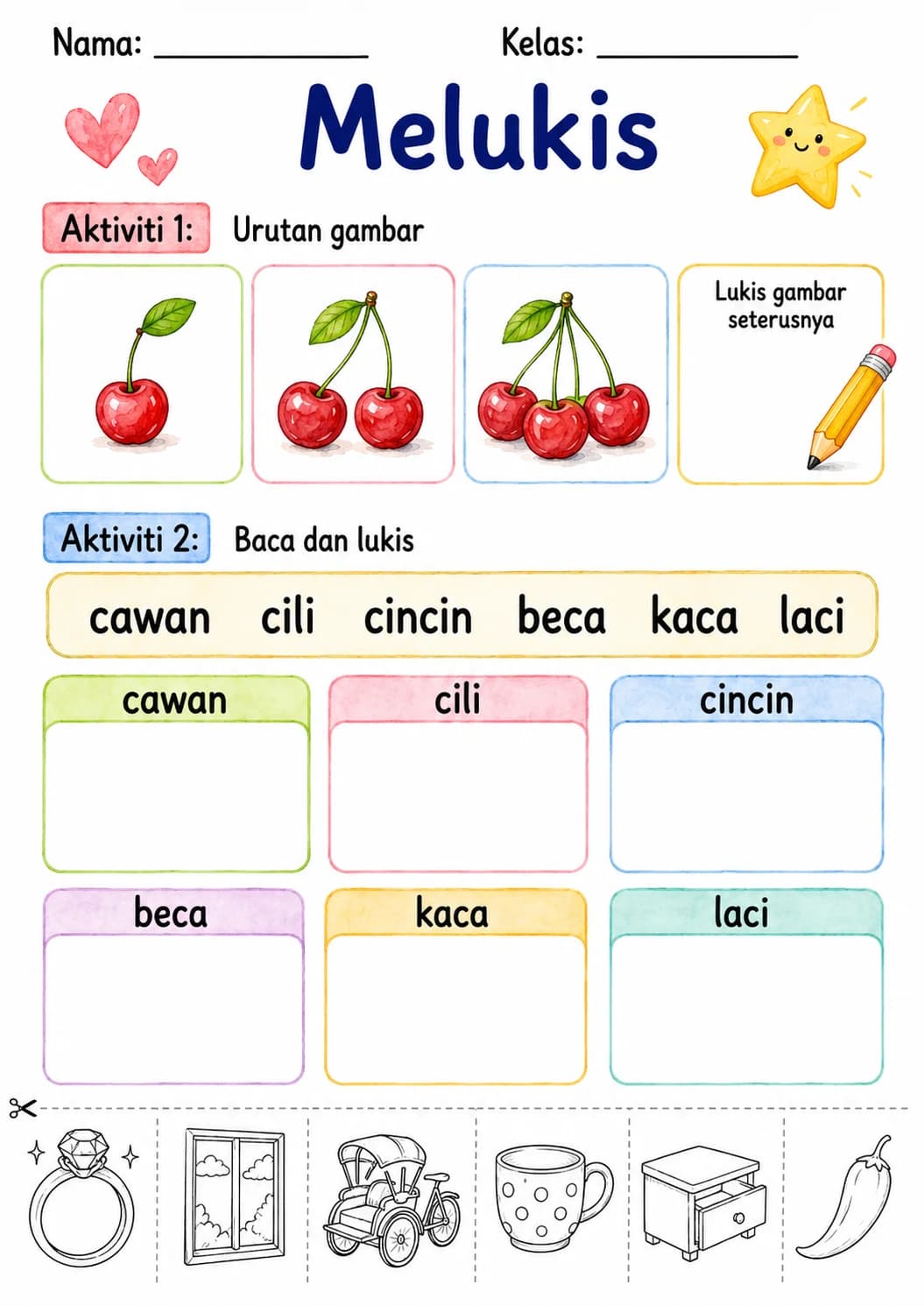 Malay Letter C Phonics Worksheets Pack page 4 printable worksheet preview