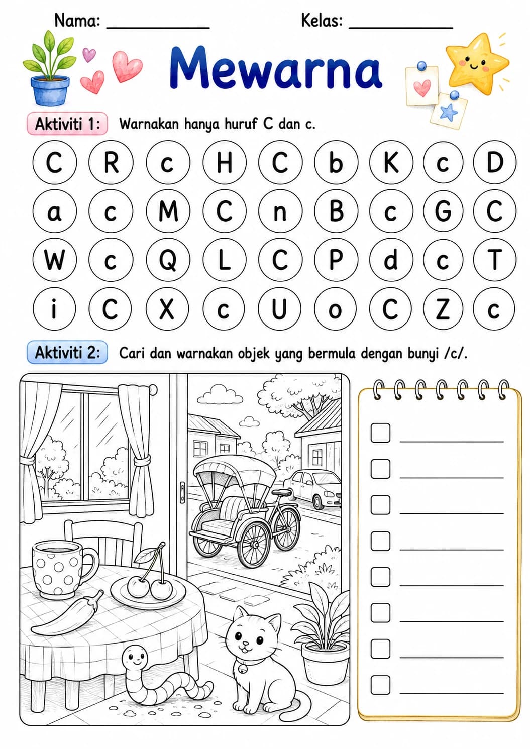 Malay Letter C Phonics Worksheets Pack page 7 printable worksheet preview