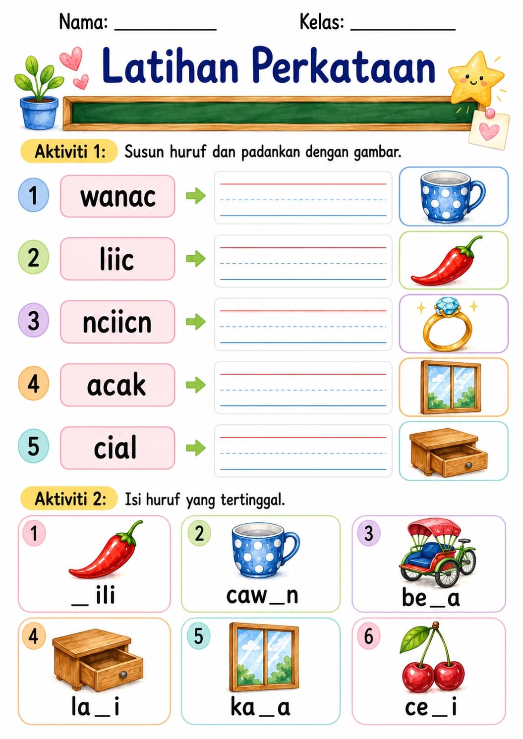 Malay Letter C Phonics Worksheets Pack page 8 printable worksheet preview