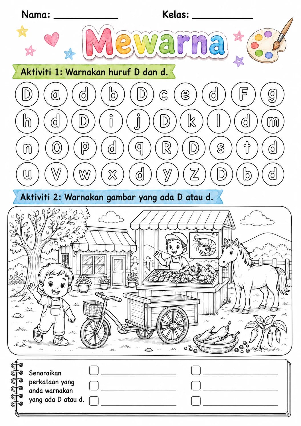 Malay Letter D Phonics Worksheets Pack page 8 printable worksheet preview