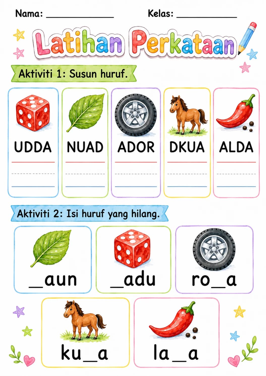 Malay Letter D Phonics Worksheets Pack page 9 printable worksheet preview