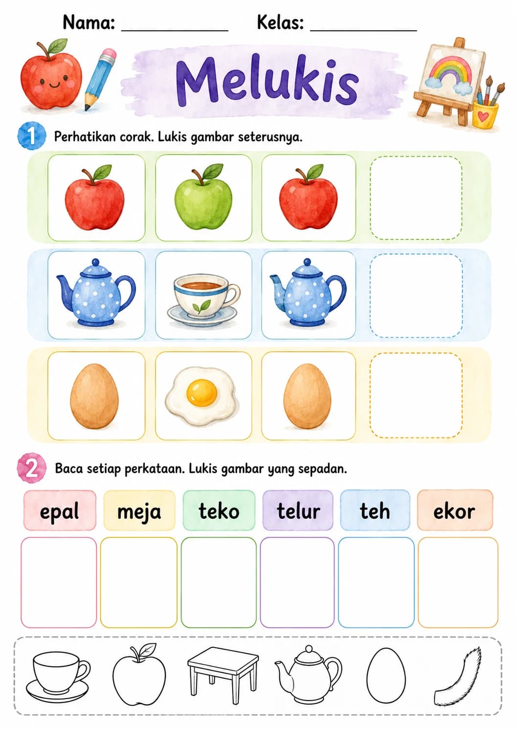 Malay Letter E Phonics Worksheets Pack page 3 printable worksheet preview