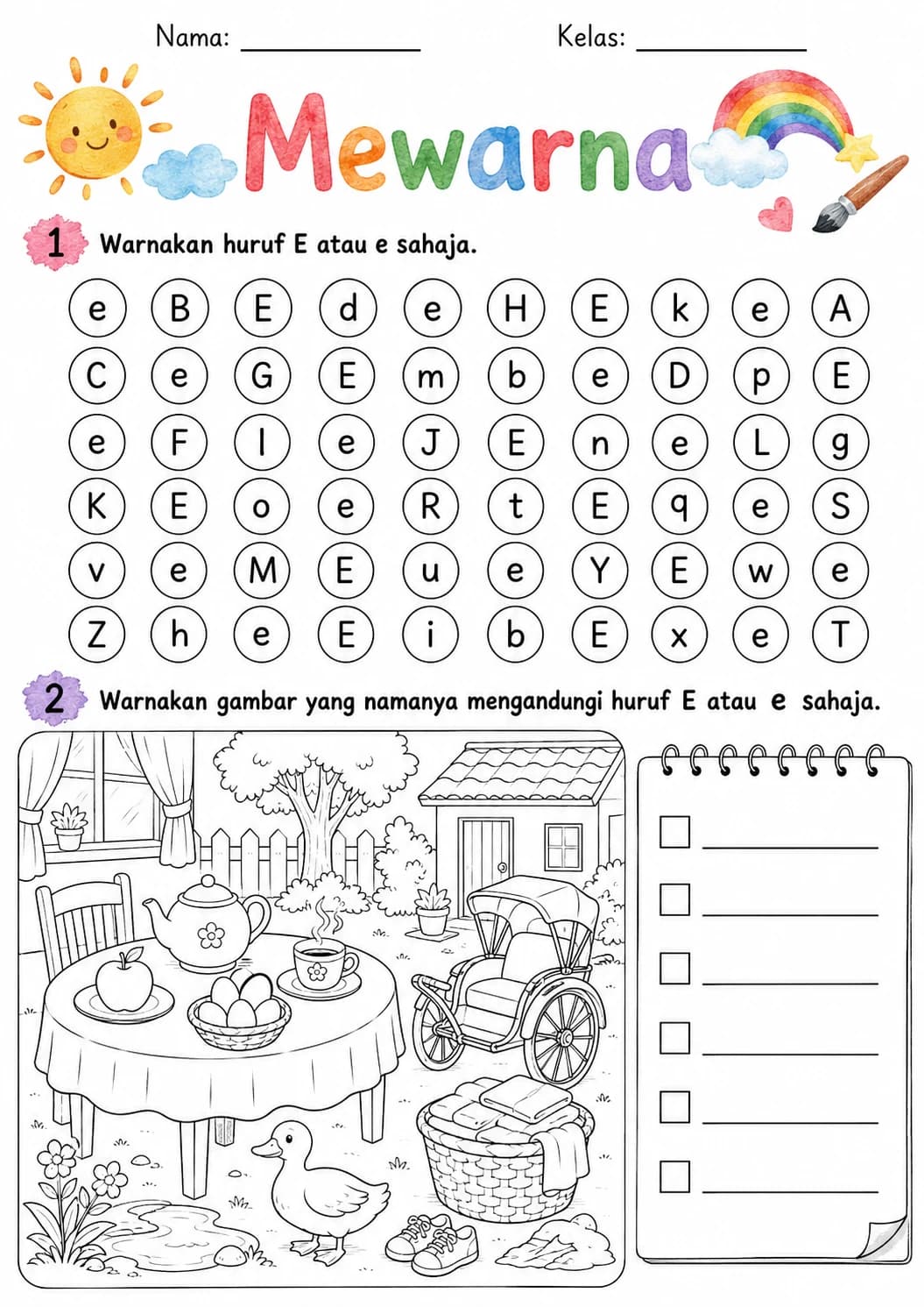 Malay Letter E Phonics Worksheets Pack page 5 printable worksheet preview