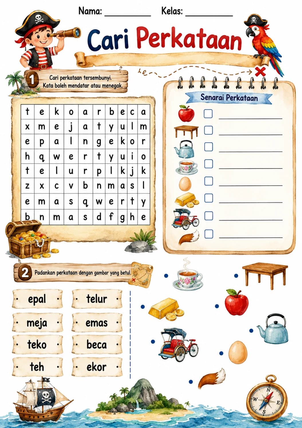 Malay Letter E Phonics Worksheets Pack page 6 printable worksheet preview