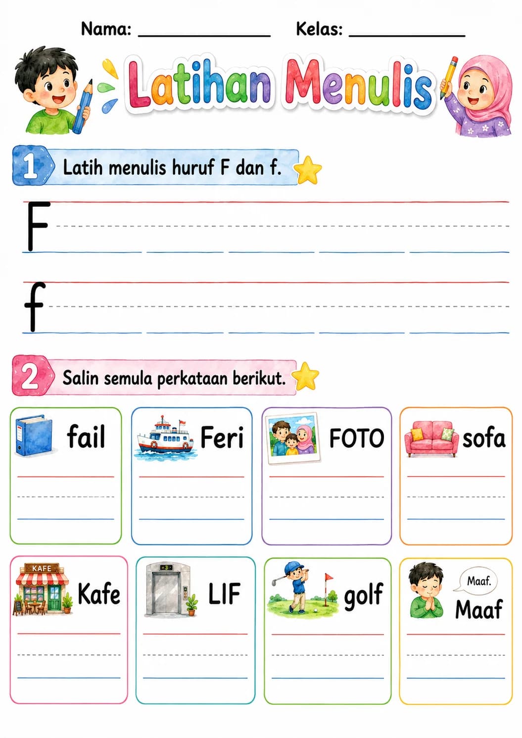 Malay Letter F Phonics Worksheets Pack page 5 printable worksheet preview