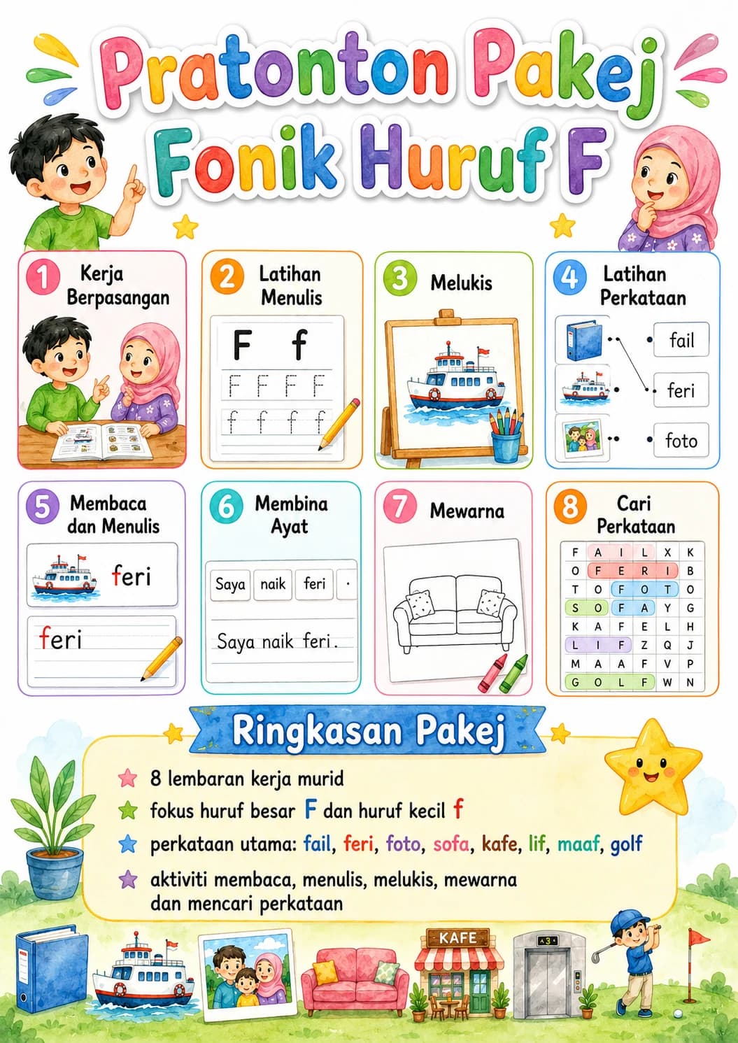 Malay Letter F Phonics Worksheets Pack page 6 printable worksheet preview