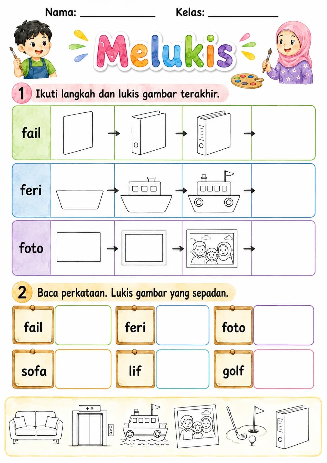 Malay Letter F Phonics Worksheets Pack page 8 printable worksheet preview
