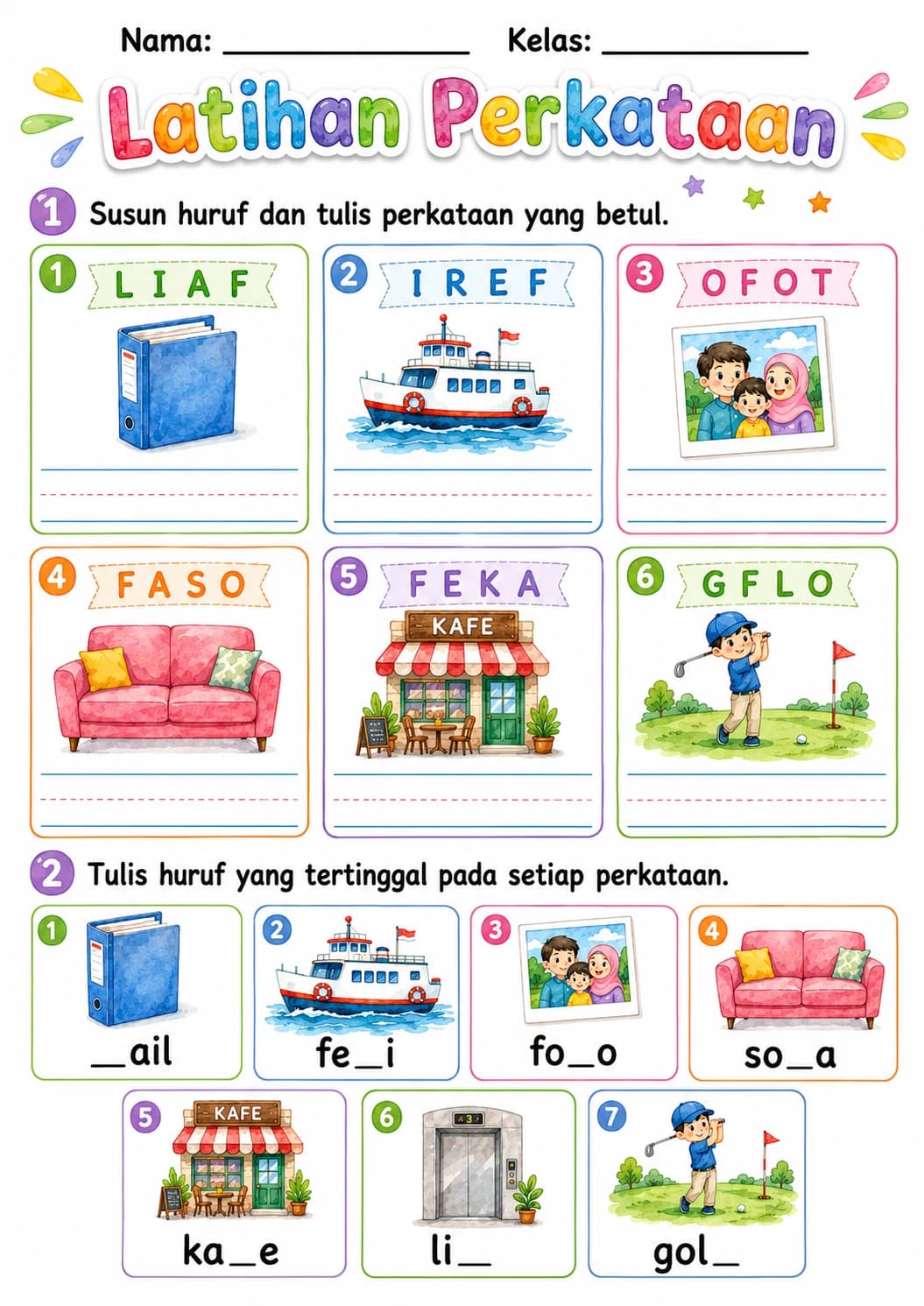 Malay Letter F Phonics Worksheets Pack page 9 printable worksheet preview