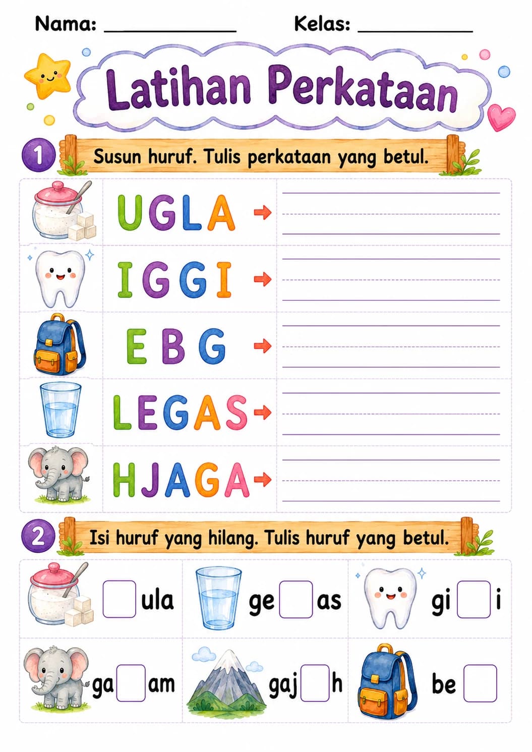 Malay Letter G Phonics Worksheets Pack page 4 printable worksheet preview