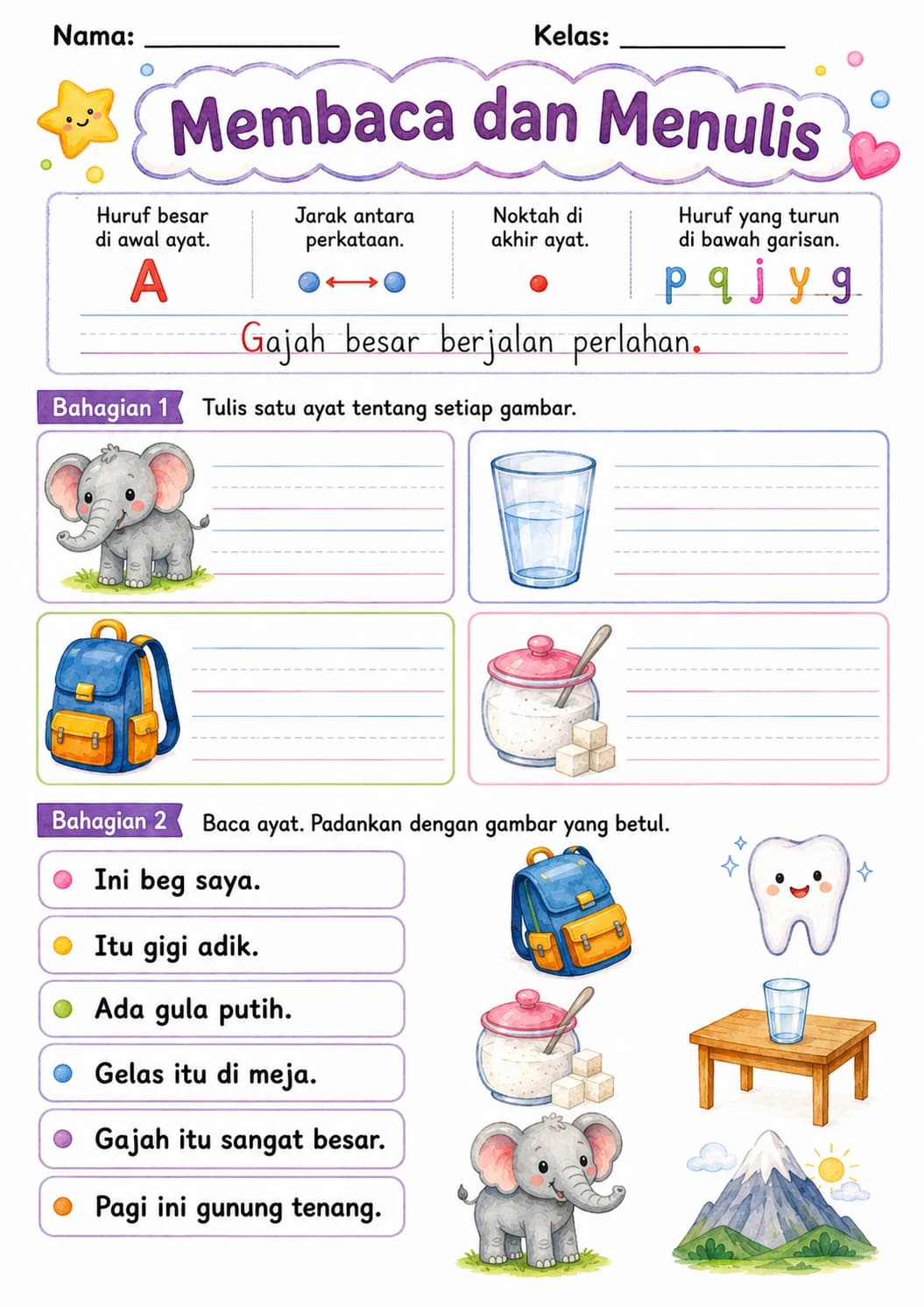 Malay Letter G Phonics Worksheets Pack page 6 printable worksheet preview