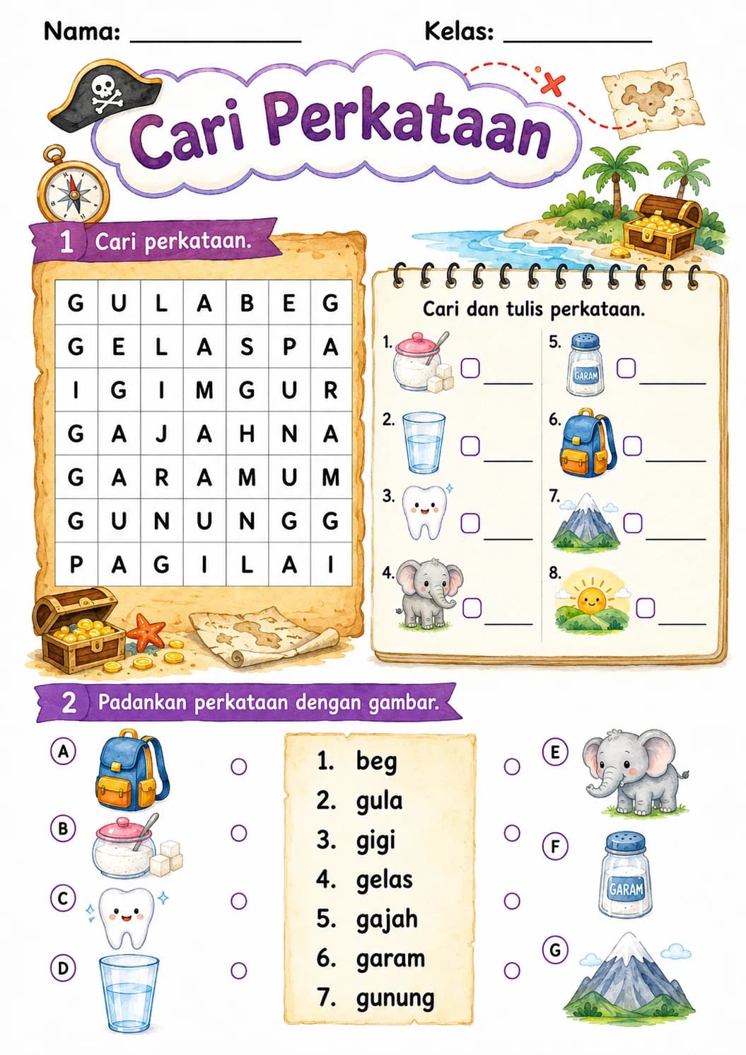 Malay Letter G Phonics Worksheets Pack page 7 printable worksheet preview