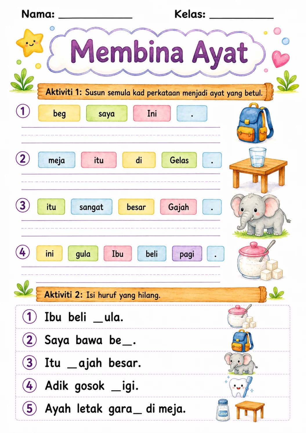 Malay Letter G Phonics Worksheets Pack page 8 printable worksheet preview