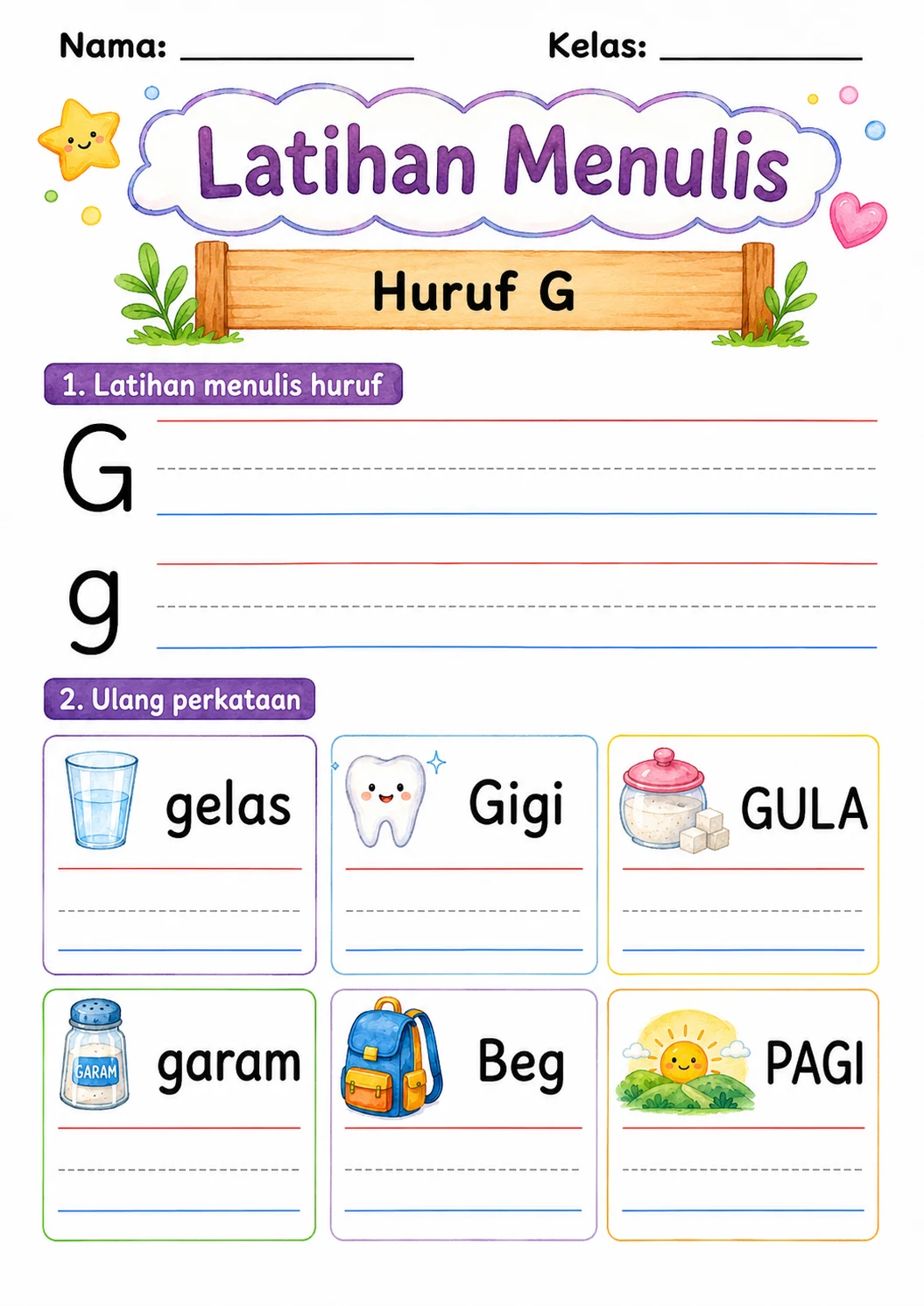 Malay Letter G Phonics Worksheets Pack page 10 printable worksheet preview