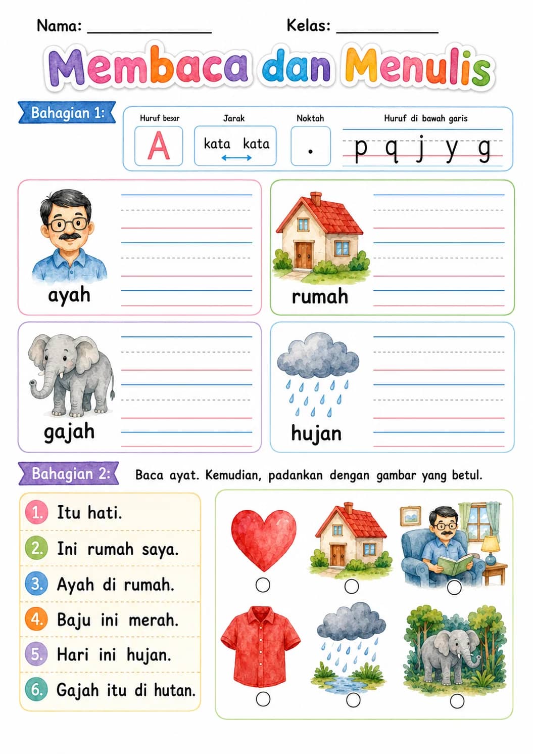 Malay Letter H Phonics Worksheets Pack printable worksheet pack preview from KiwiBee