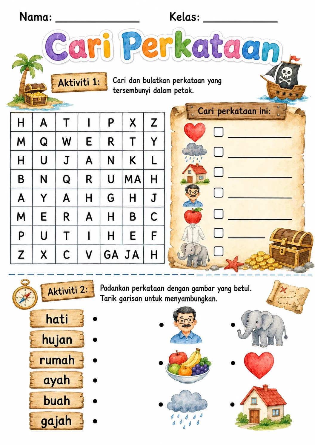 Malay Letter H Phonics Worksheets Pack page 2 printable worksheet preview