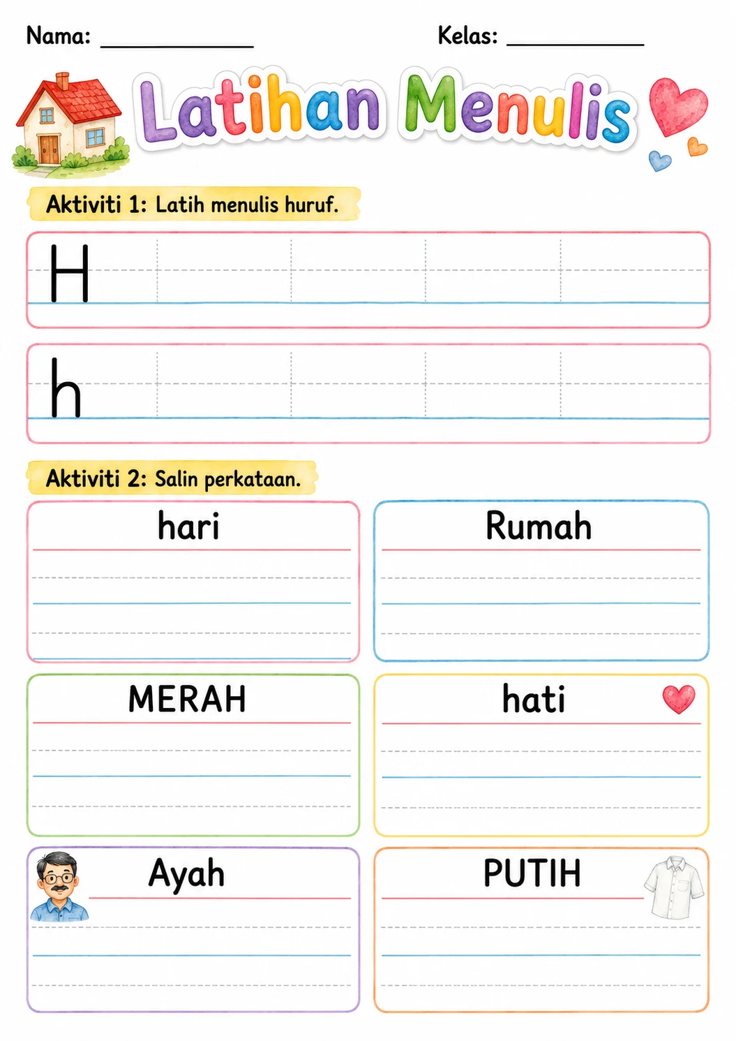 Malay Letter H Phonics Worksheets Pack page 4 printable worksheet preview