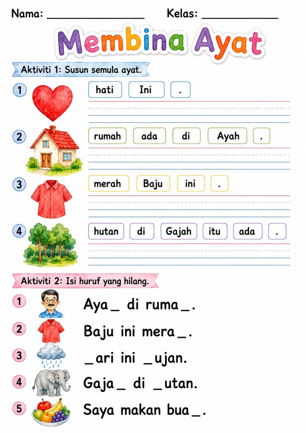 Malay Letter H Phonics Worksheets Pack page 5 printable worksheet preview