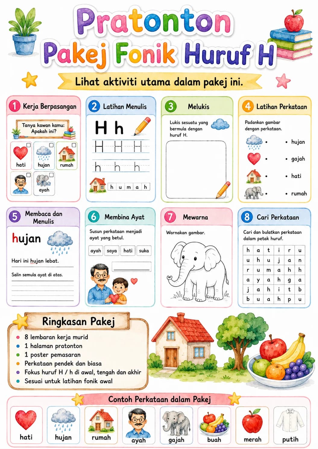 Malay Letter H Phonics Worksheets Pack page 7 printable worksheet preview