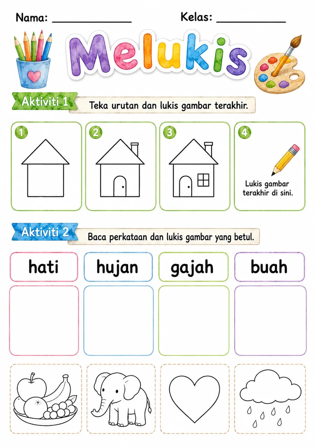 Malay Letter H Phonics Worksheets Pack page 8 printable worksheet preview