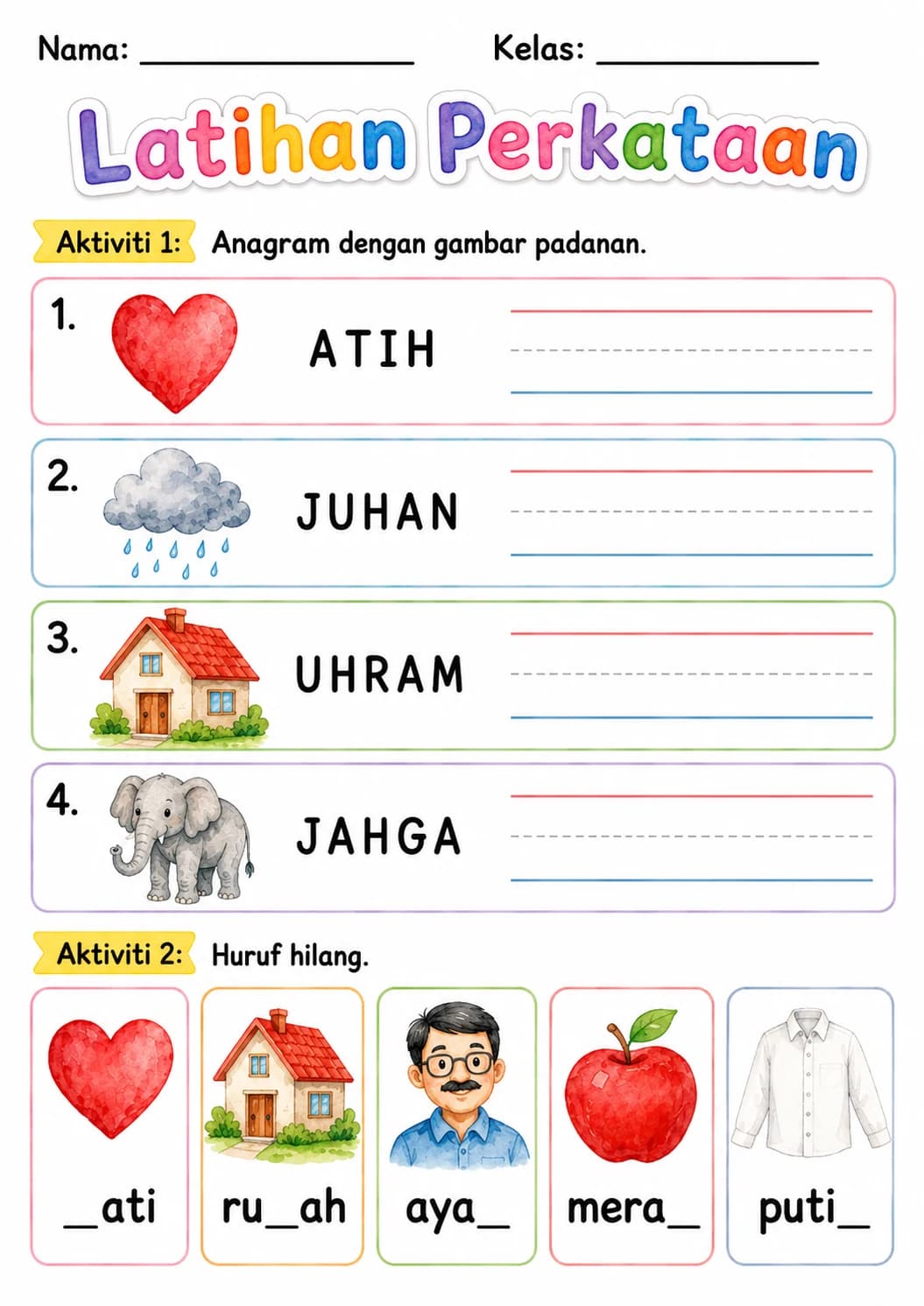 Malay Letter H Phonics Worksheets Pack page 9 printable worksheet preview