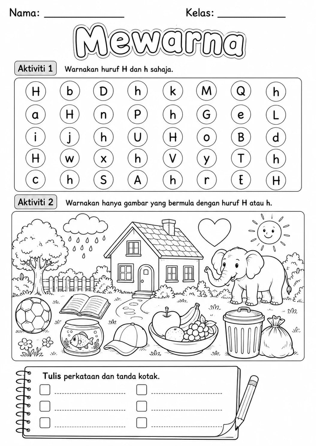 Malay Letter H Phonics Worksheets Pack page 10 printable worksheet preview