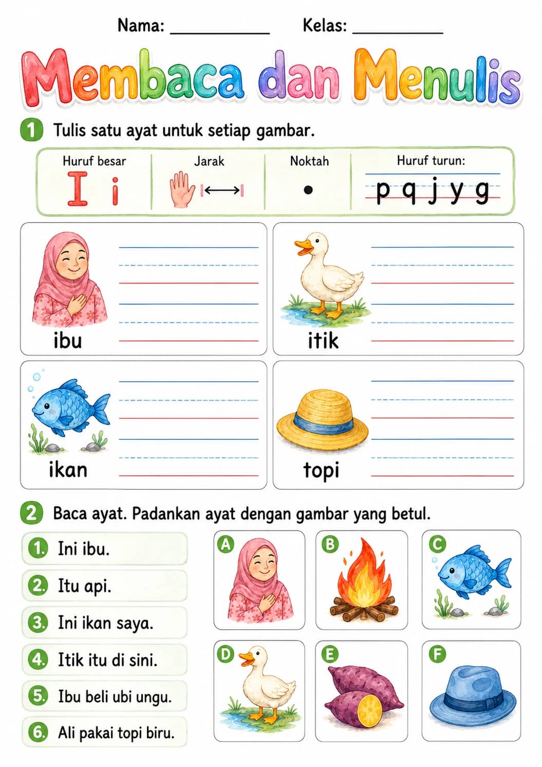 Malay Letter I Phonics Worksheets Pack printable worksheet pack preview from KiwiBee