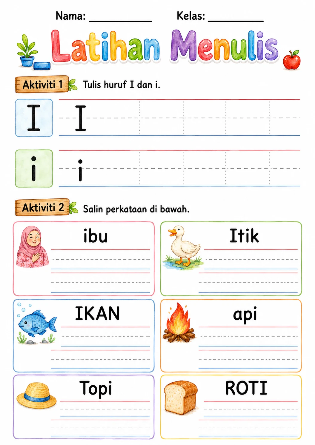 Malay Letter I Phonics Worksheets Pack page 4 printable worksheet preview