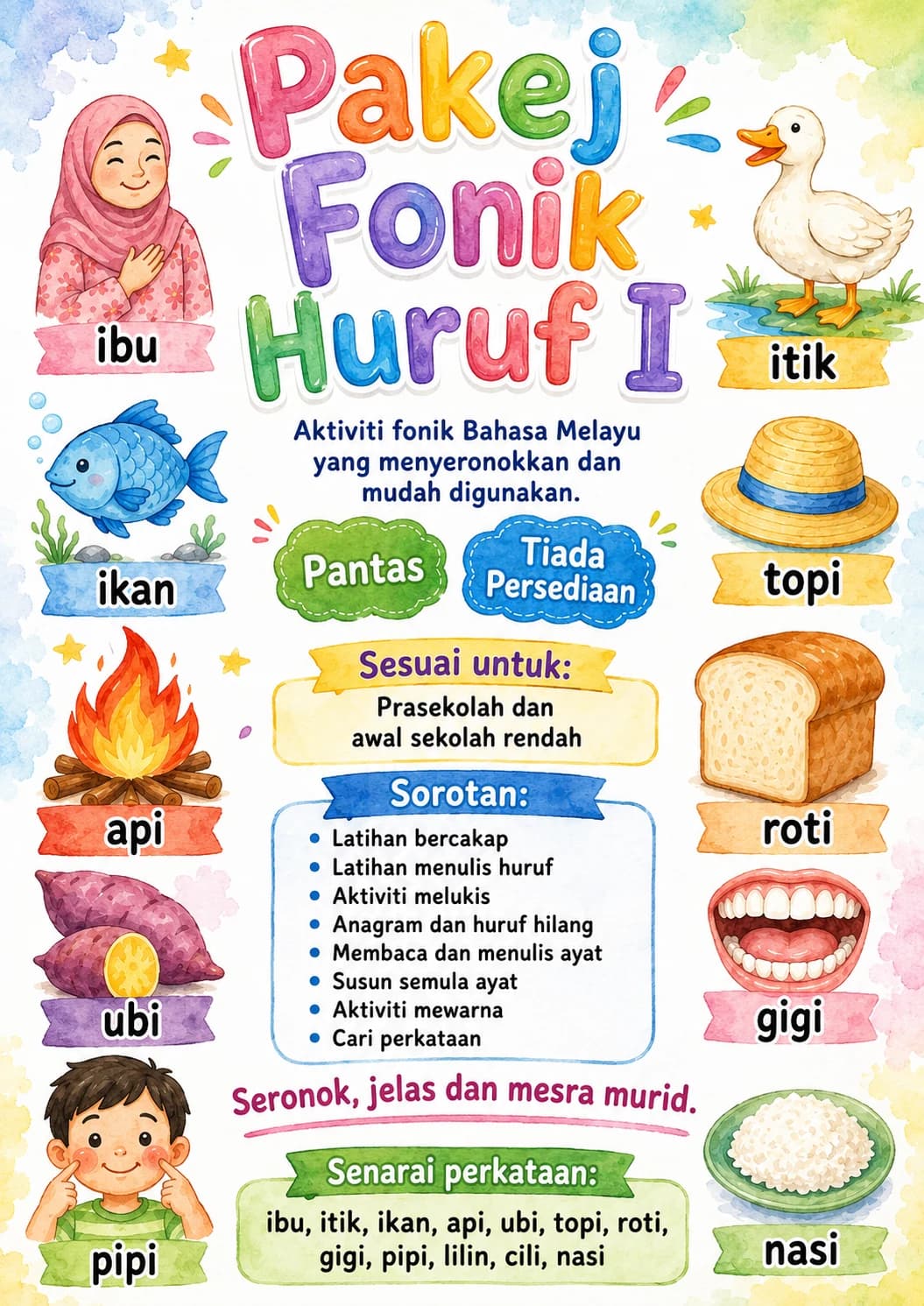 Malay Letter I Phonics Worksheets Pack page 6 printable worksheet preview