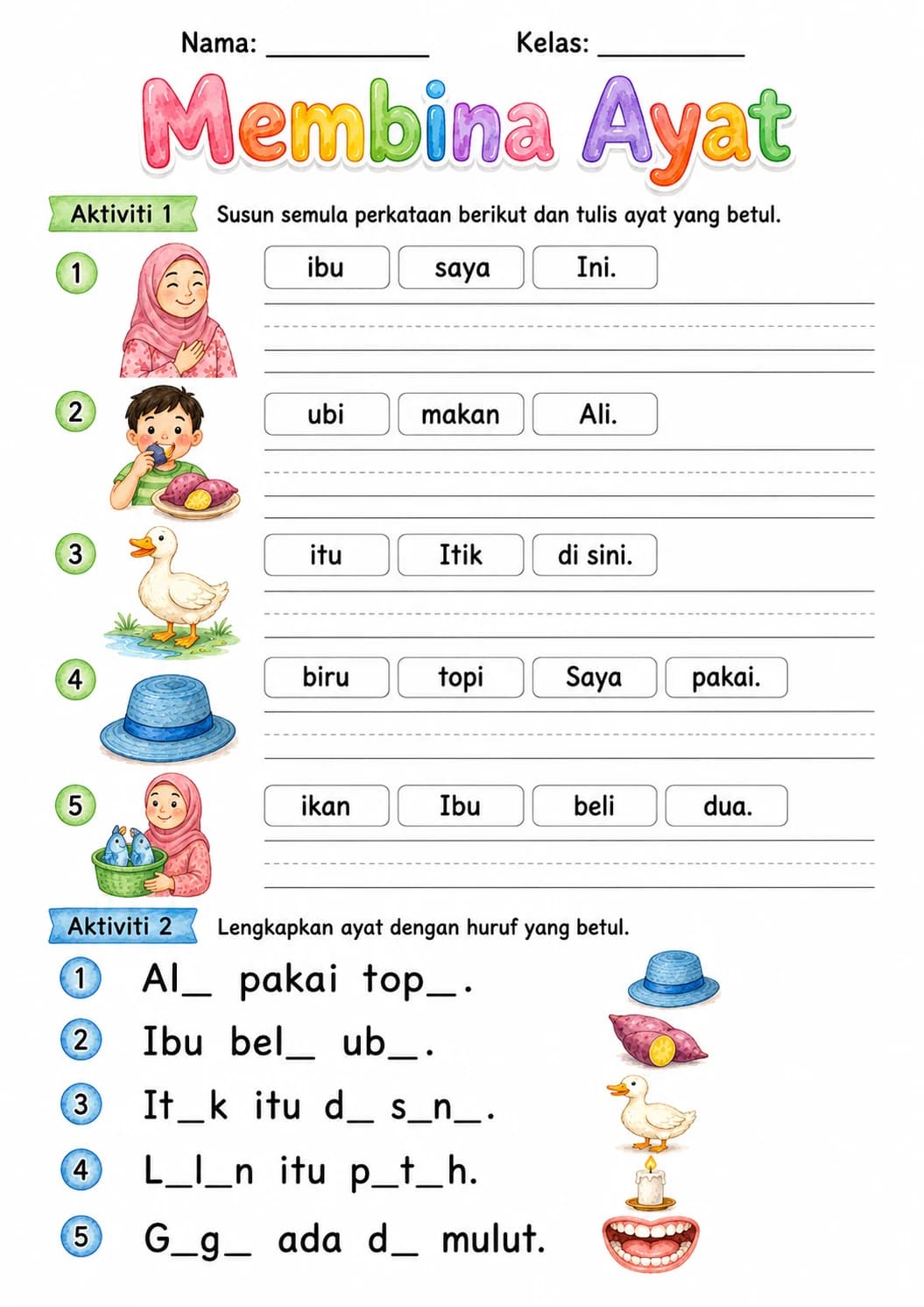 Malay Letter I Phonics Worksheets Pack page 8 printable worksheet preview