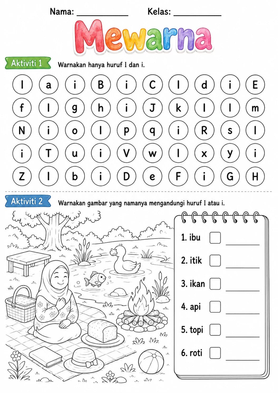 Malay Letter I Phonics Worksheets Pack page 9 printable worksheet preview