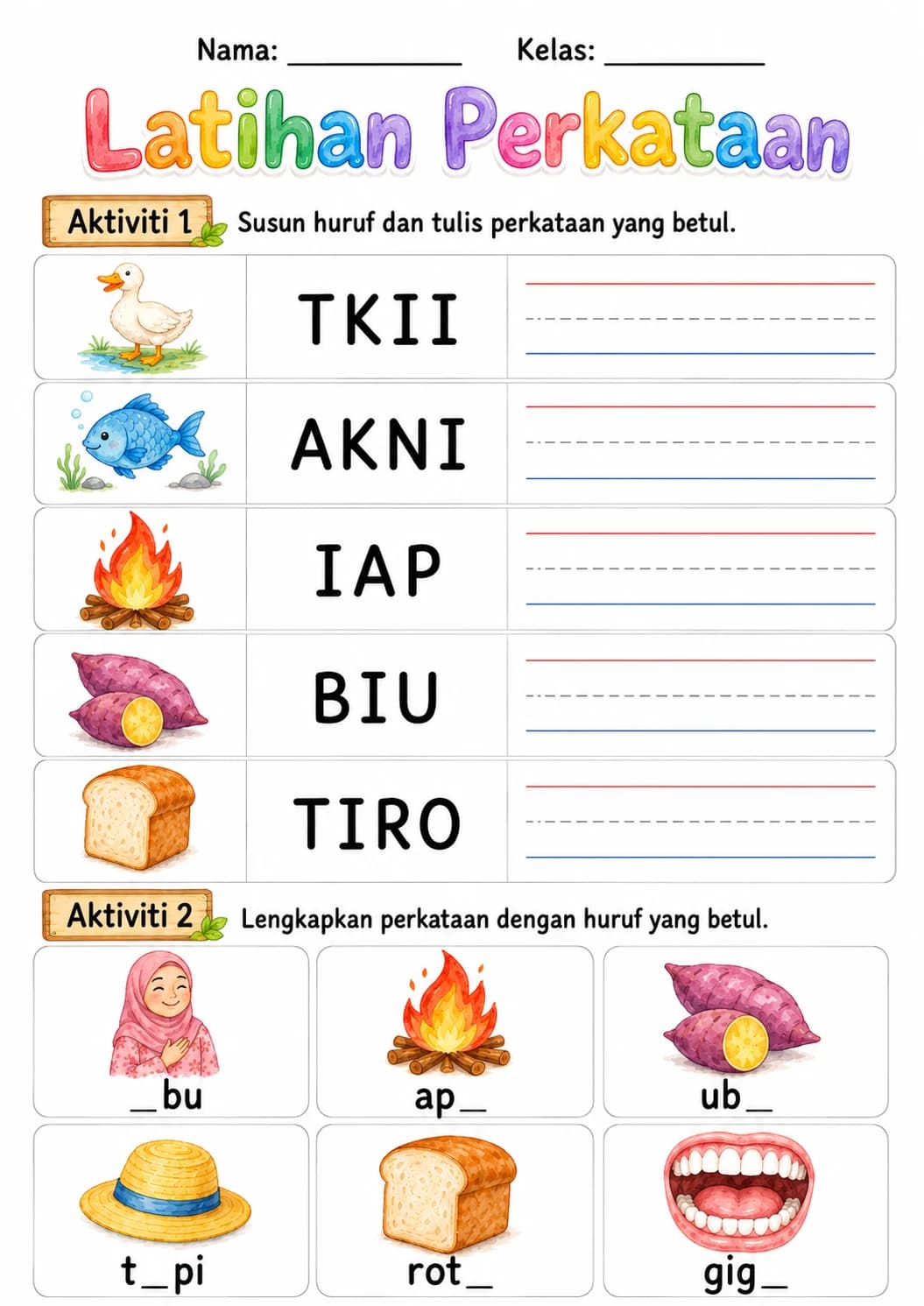 Malay Letter I Phonics Worksheets Pack page 10 printable worksheet preview