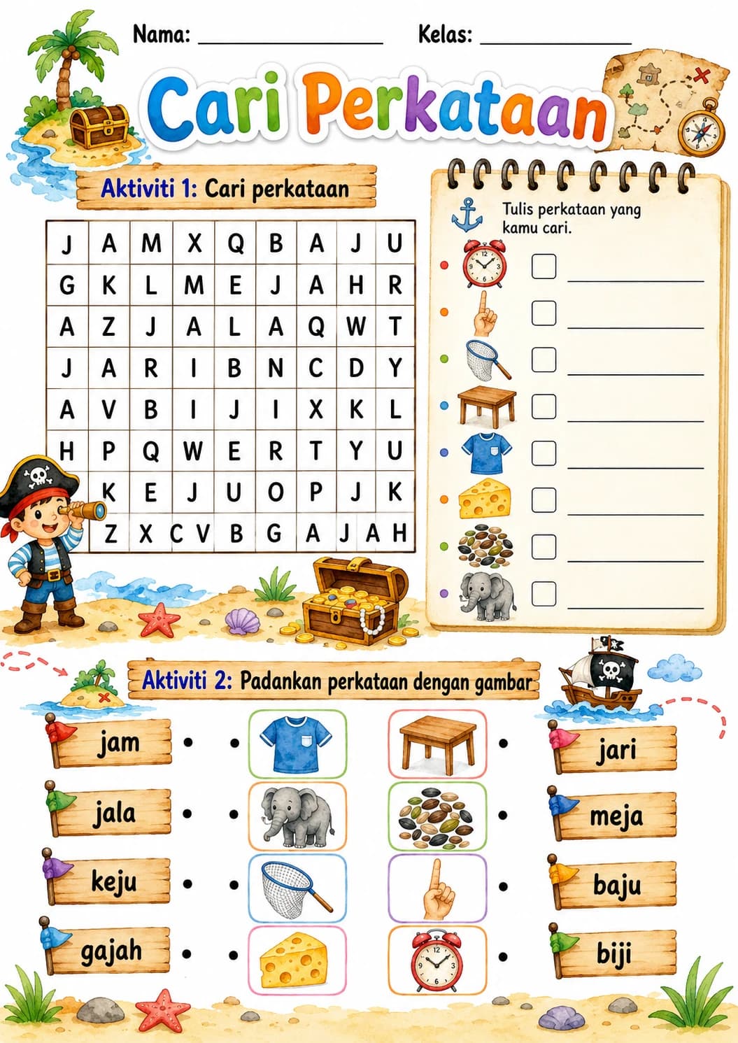 Malay Letter J Phonics Worksheets Pack page 2 printable worksheet preview