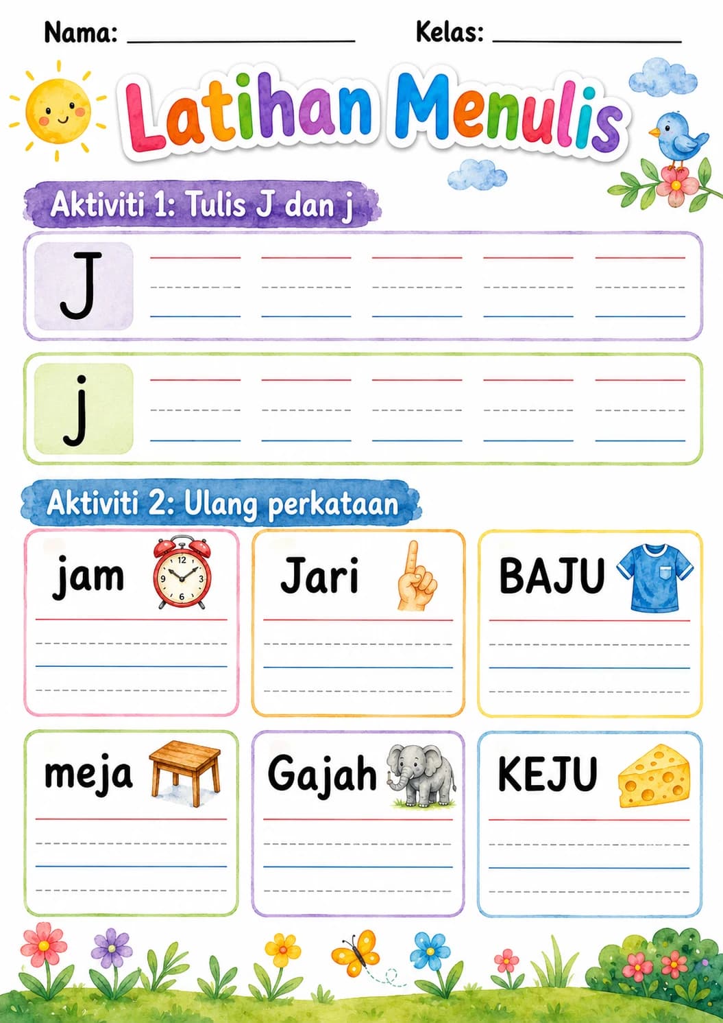 Malay Letter J Phonics Worksheets Pack page 4 printable worksheet preview