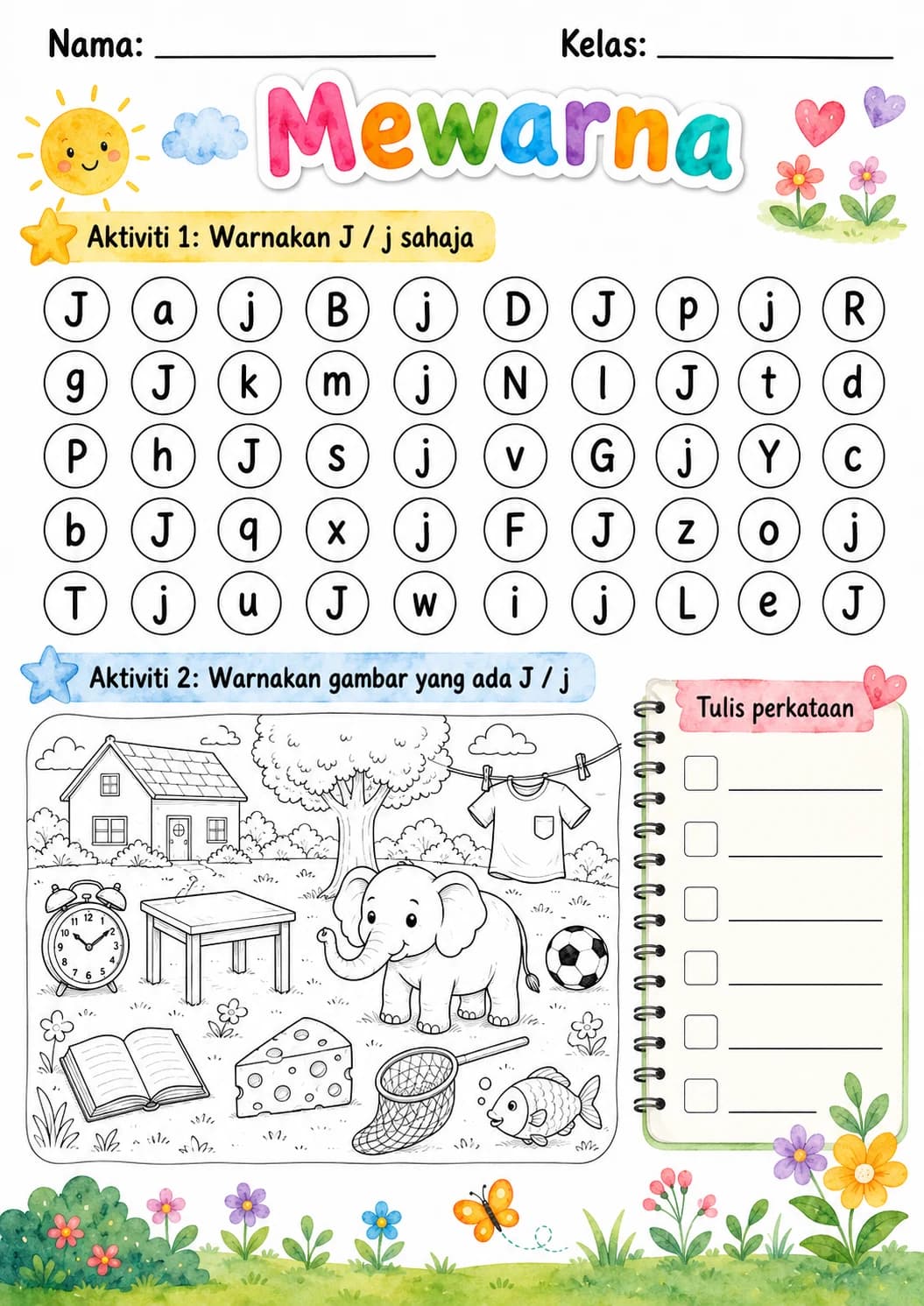 Malay Letter J Phonics Worksheets Pack page 5 printable worksheet preview