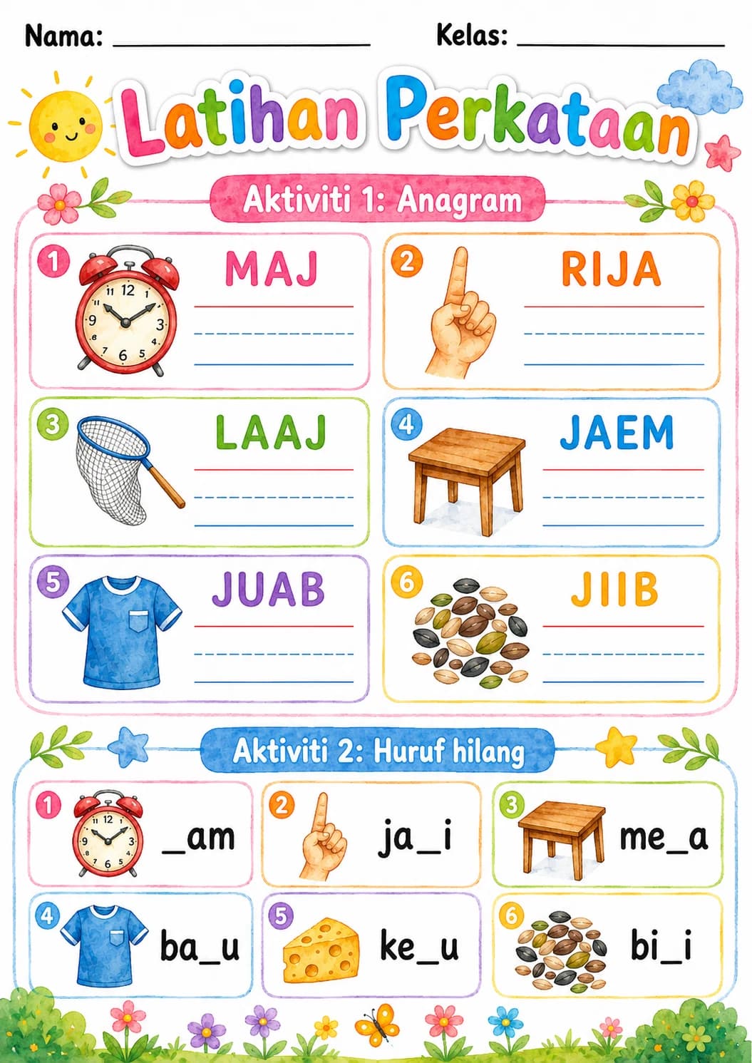 Malay Letter J Phonics Worksheets Pack page 6 printable worksheet preview