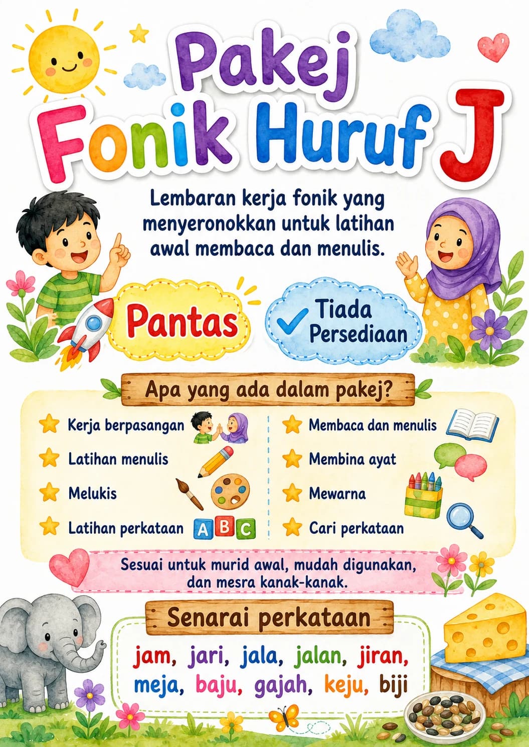 Malay Letter J Phonics Worksheets Pack page 7 printable worksheet preview