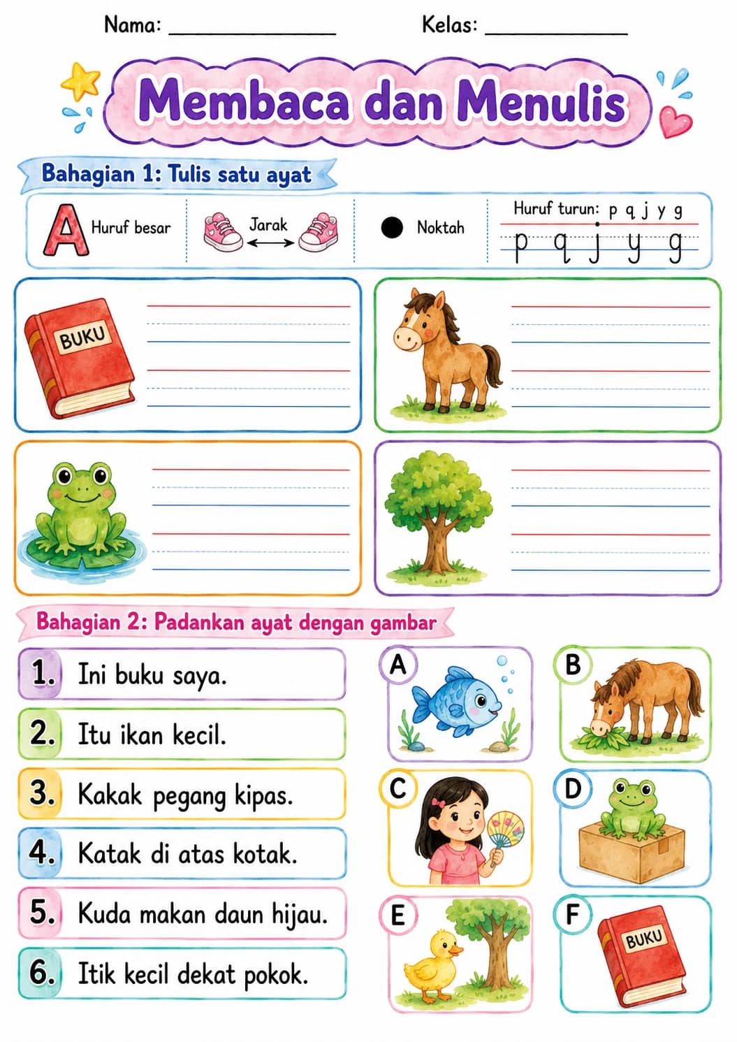 Malay Letter K Phonics Worksheets Pack printable worksheet pack preview from KiwiBee