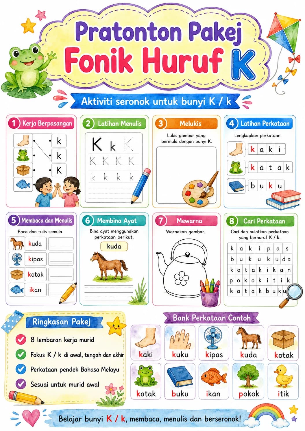 Malay Letter K Phonics Worksheets Pack page 2 printable worksheet preview