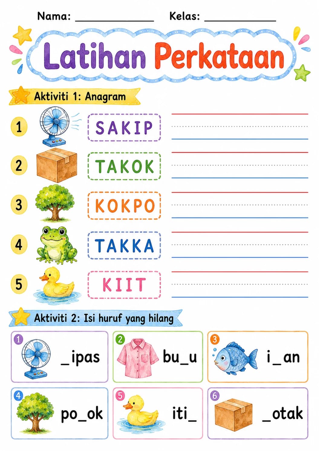 Malay Letter K Phonics Worksheets Pack page 6 printable worksheet preview