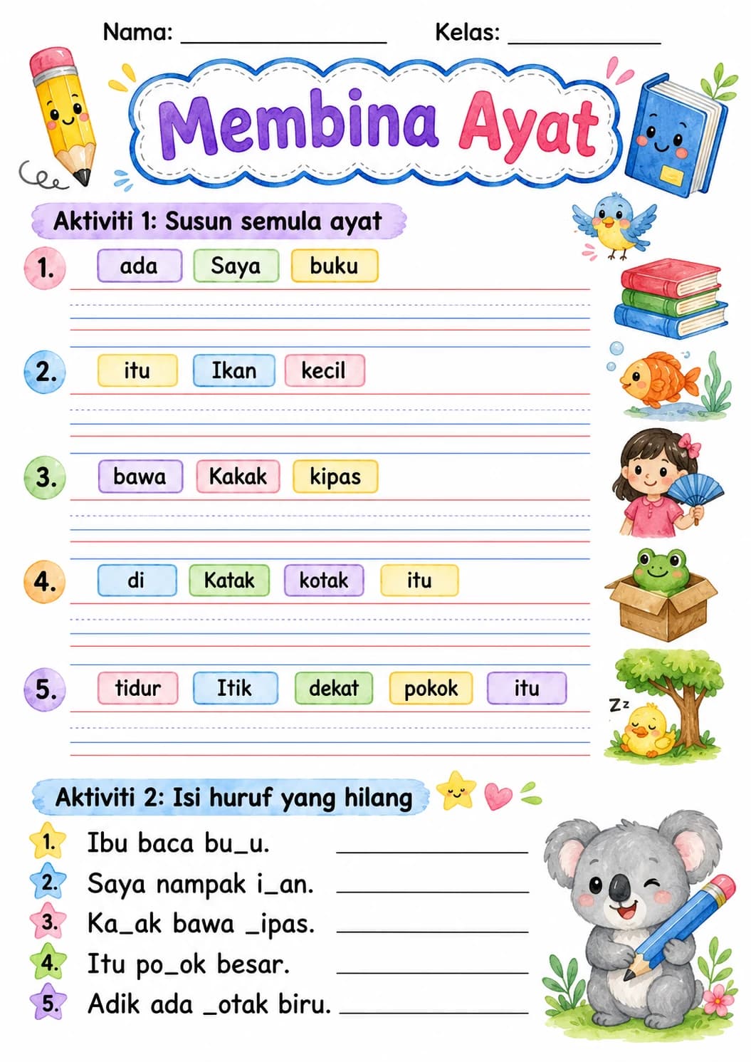 Malay Letter K Phonics Worksheets Pack page 7 printable worksheet preview