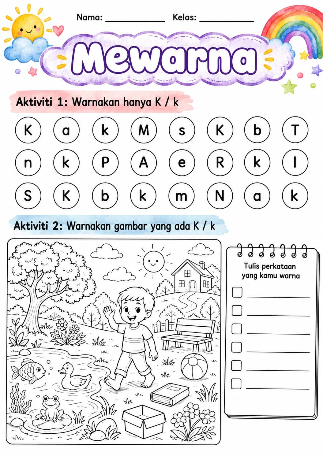 Malay Letter K Phonics Worksheets Pack page 9 printable worksheet preview