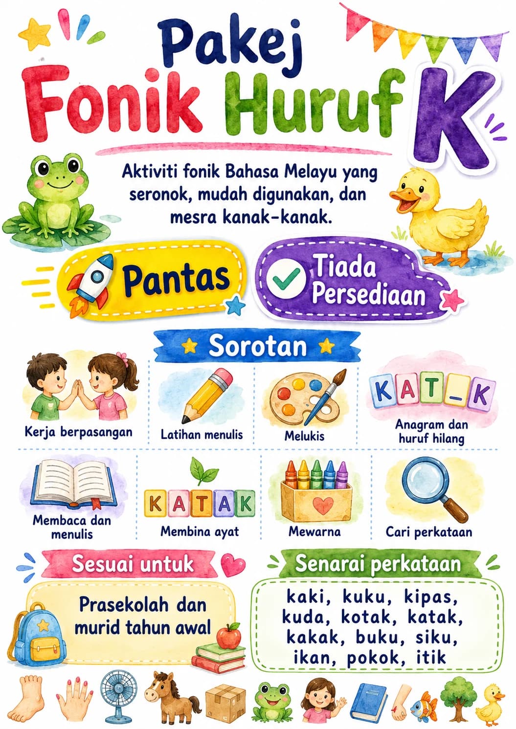 Malay Letter K Phonics Worksheets Pack page 10 printable worksheet preview