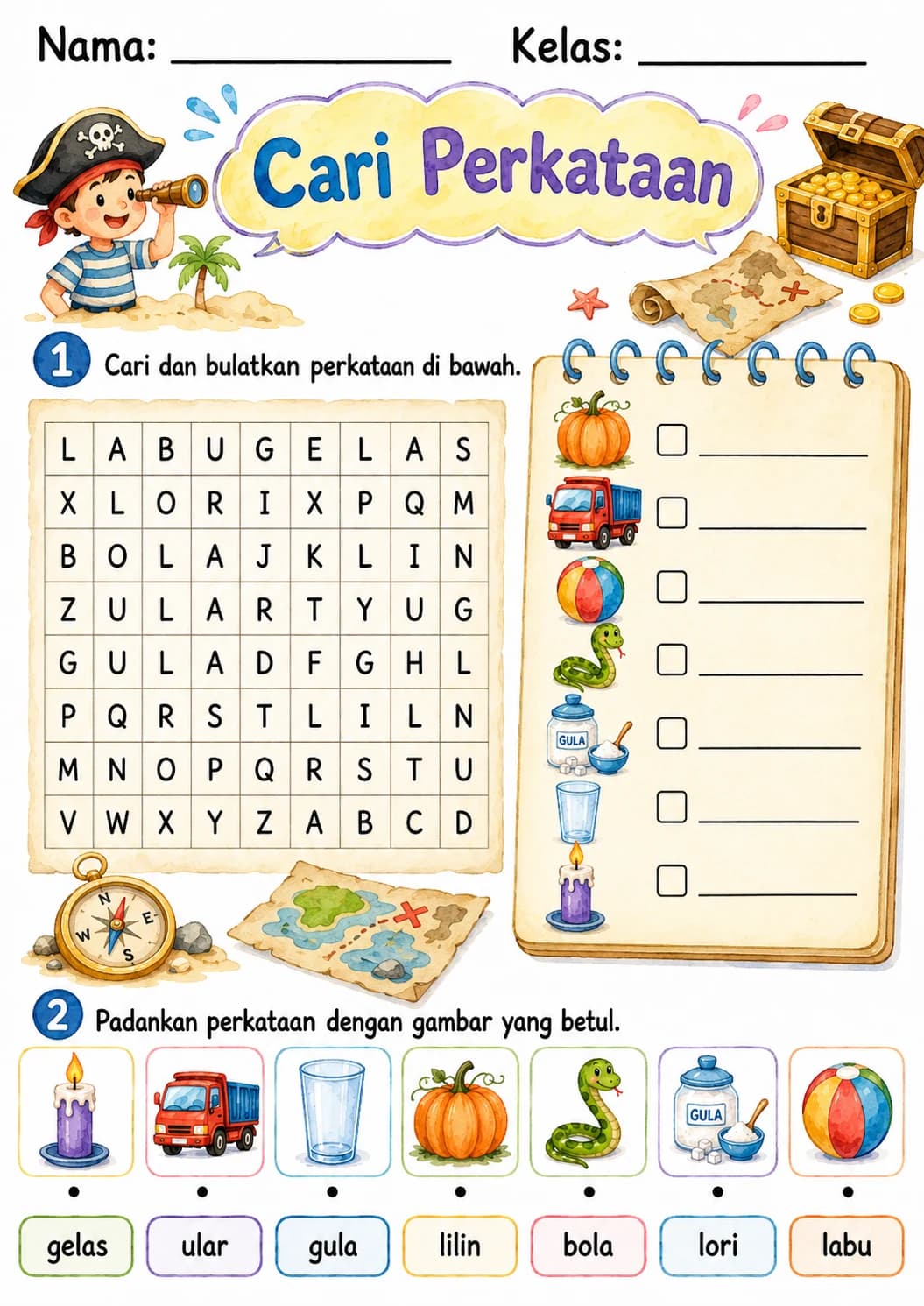 Malay Letter L Phonics Worksheets Pack page 9 printable worksheet preview
